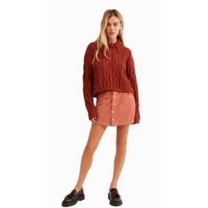 Free people Ray corduroy button front mini skirt rustic orange western 0